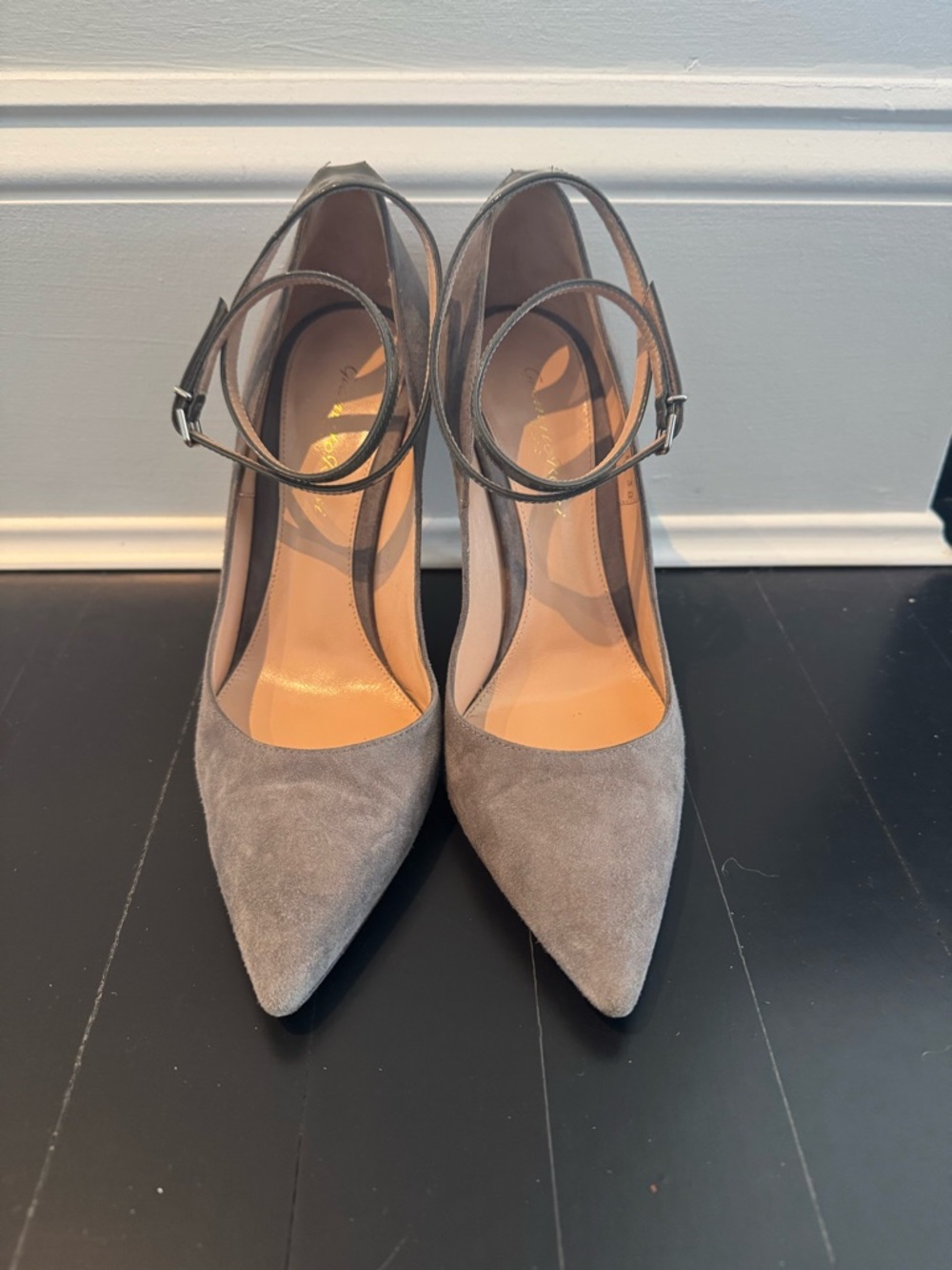 Gianvito Rossi 95 Grey Suede Pump with Ankle Strap - size 38
